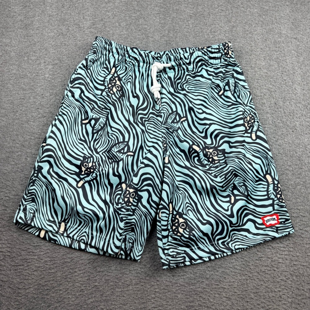 IceCream Men's Zebra Print Running‎ Dog Shorts Turquoise Black S Small NWT